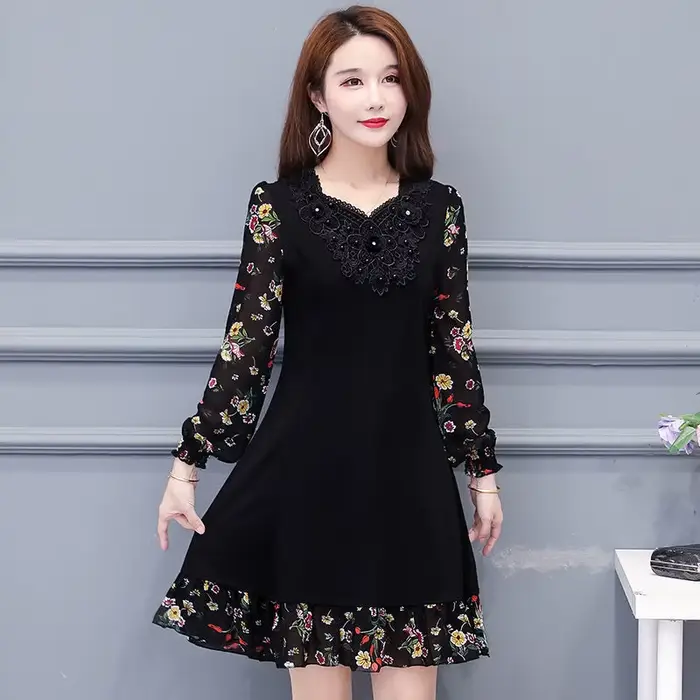 Robe florale élégante pour femmes ample avec manches longues pour printemps et automne 2025 occasions spéciales