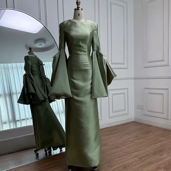 Robe de soirée élégante en Satin vert sauge