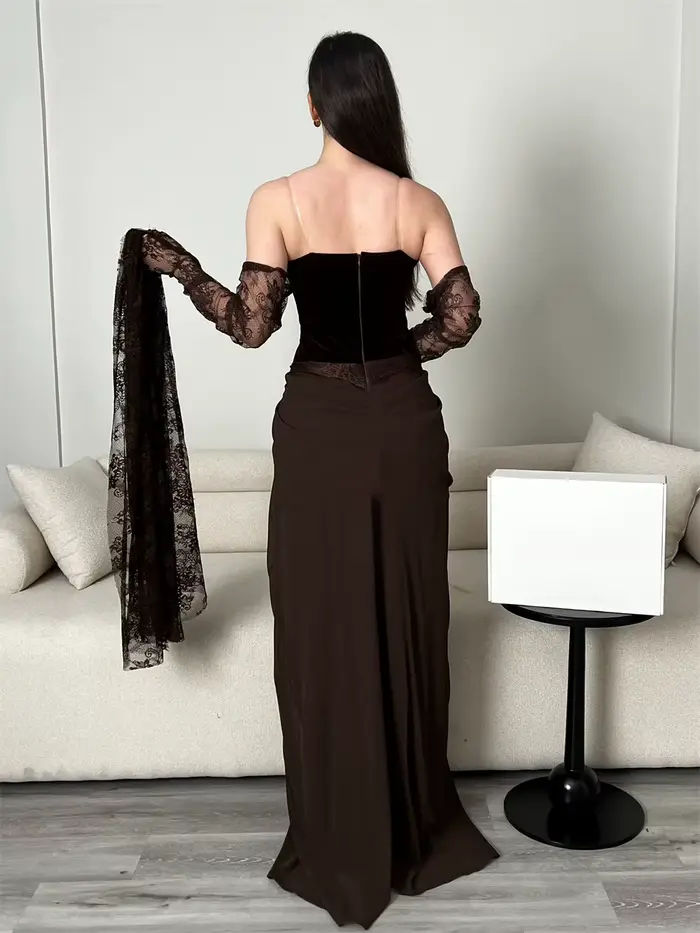Robe de Soirée Personnalisée Contessa en Velours Marron Chocolat