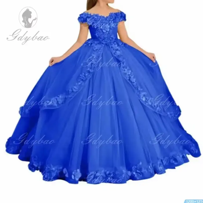 Robe de demoiselle d'honneur en dentelle avec col en V personnalisable pour enfant, princesses, mariages, premières communions, événements spéciaux