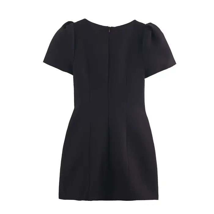 Robe plissée BSAY en polyester pour femmes, courte, col rond, manches courtes, style bureau-dame, automne, occasion spéciale, soirée, cocktail