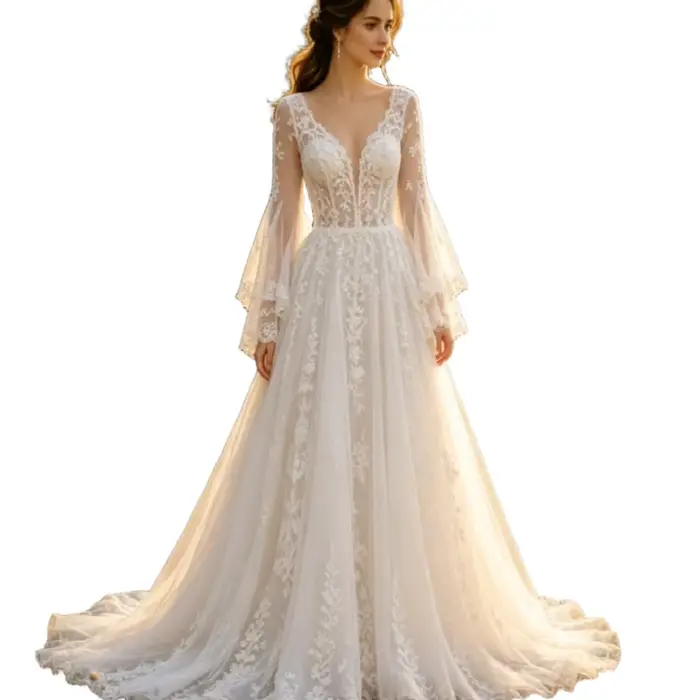 Robe de mariée bohème pour fuite enlacée en forêt