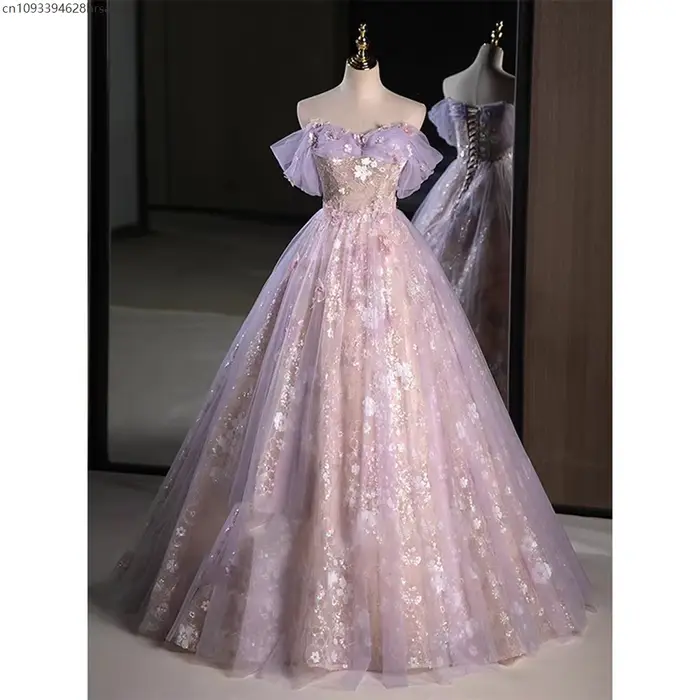 Robe de soirée de luxe rose violet pour femmes