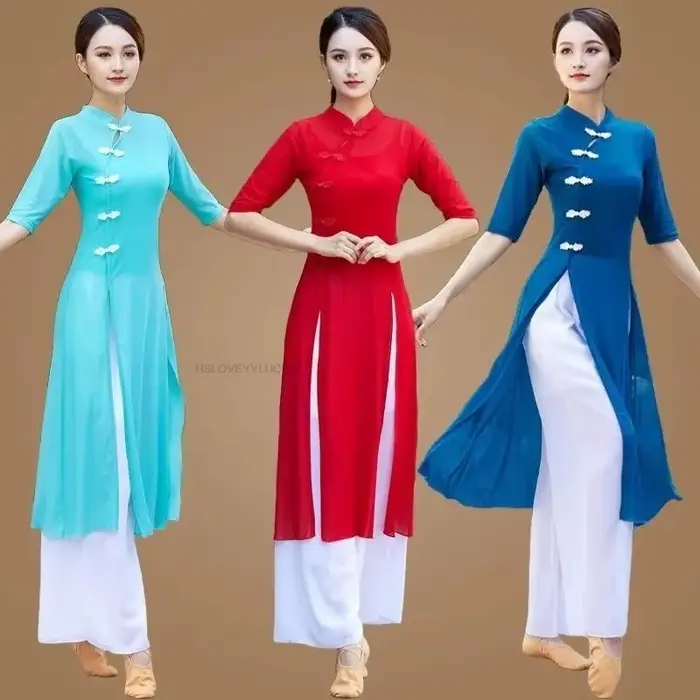 Robe traditionnelle vietnamienne Aodai élégante en coton et polyester pour femmes occasions spéciales danse folklorique