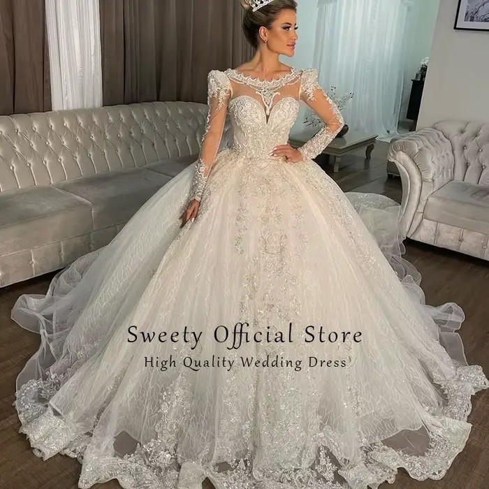 Robe De mariée De luxe dentelle brodée sur filet perles