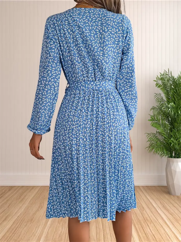 Robe plissée à manches longues imprimée floral style bohème pour femmes occasions spéciales automne hiver