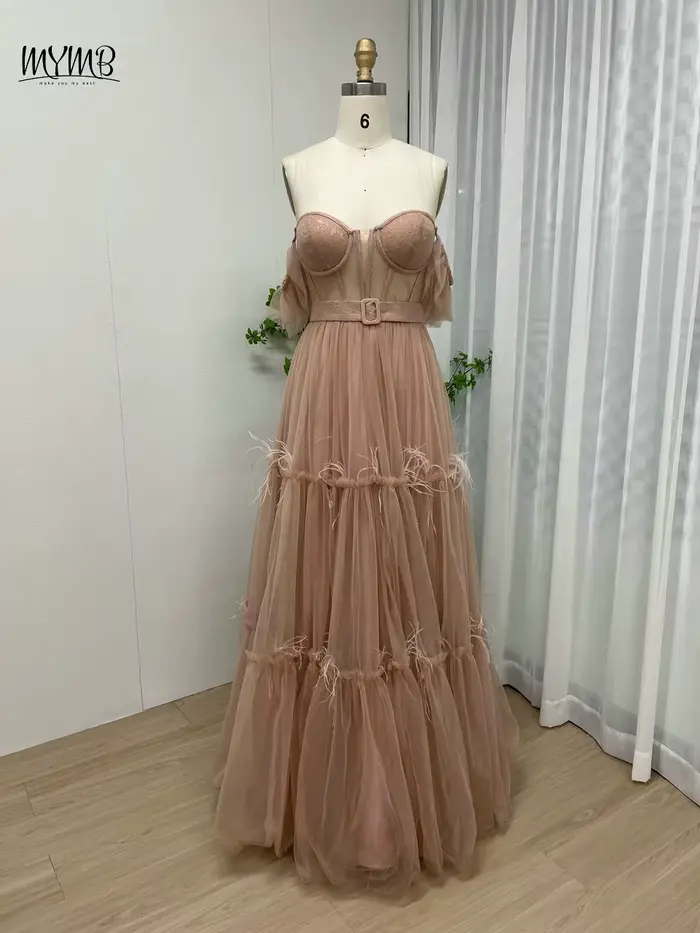 MYMB élégant bleu a-ligne robes de demoiselle d'honneur pour la fête de mariage hors épaule soirée Gwon Sexy bretelles