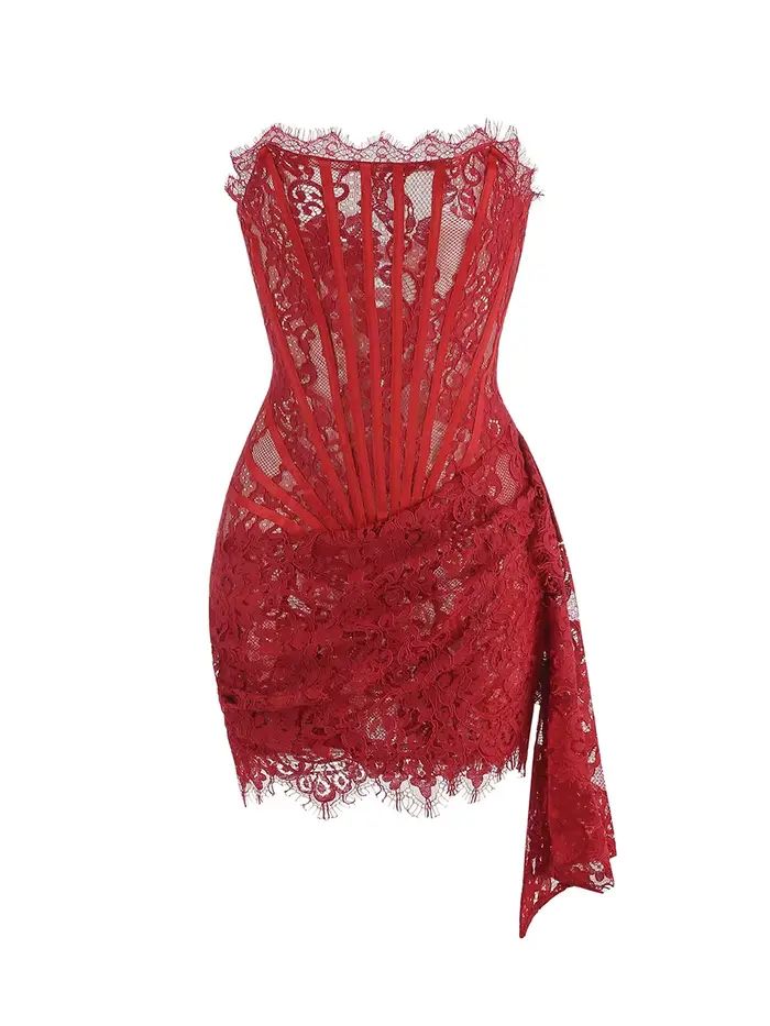 VC robe de noël pour femmes dentelle rouge Sexy bretelles sans manches mince dîner robe courte avec 