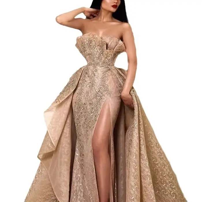 Robe de soirée en dentelle sexy et formelle avec train de balayage pour femmes occassions spéciales événements formels élégantes