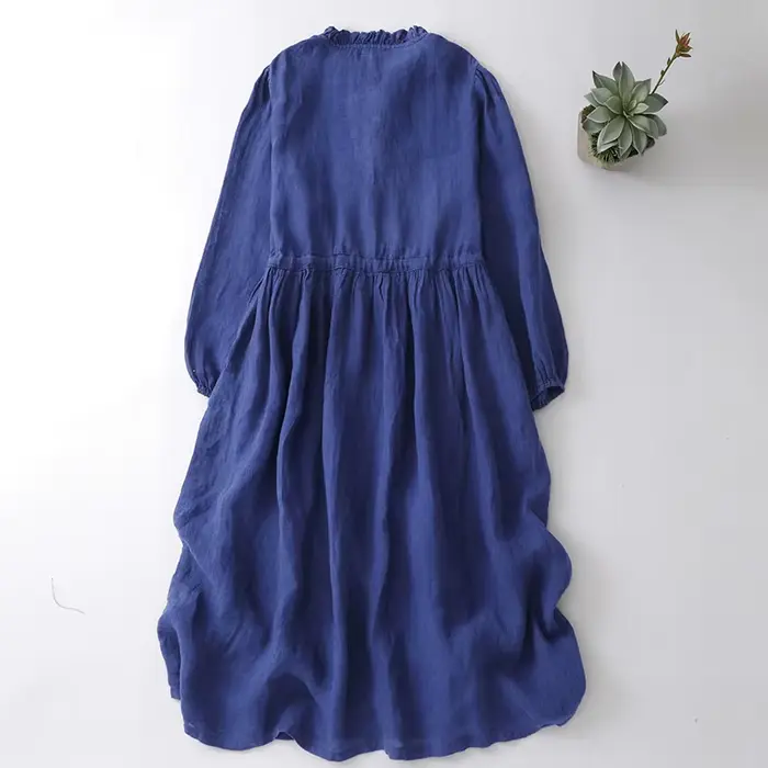 Robe en coton et lin pour femme nouvelle version coréenne printemps automne élégante décontractée avec ceinture pour toutes les occasions