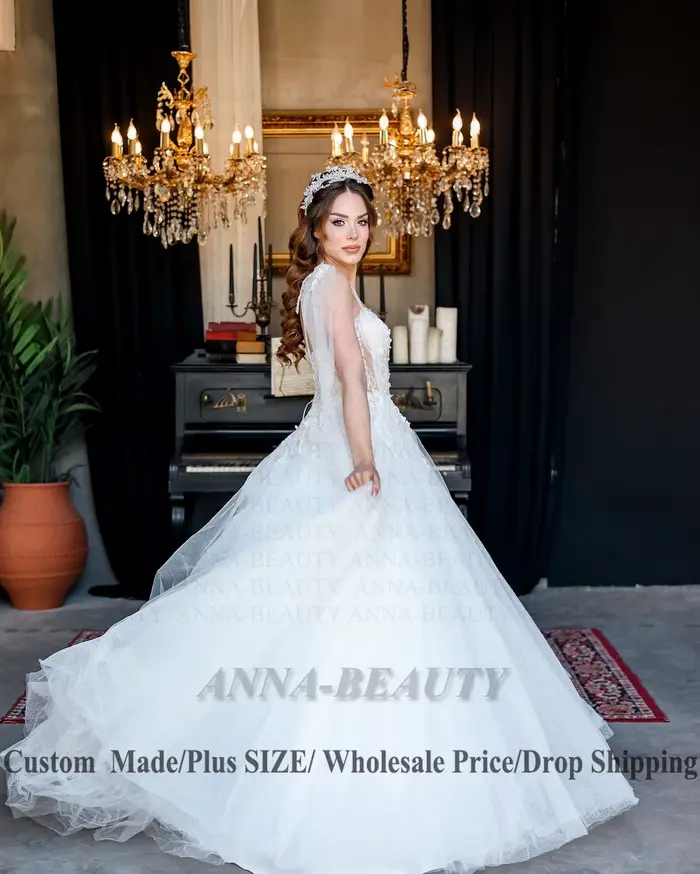 Anna charmante robe De mariée chérie pour femmes paillettes Tulle sans manches avec Cape dos nu