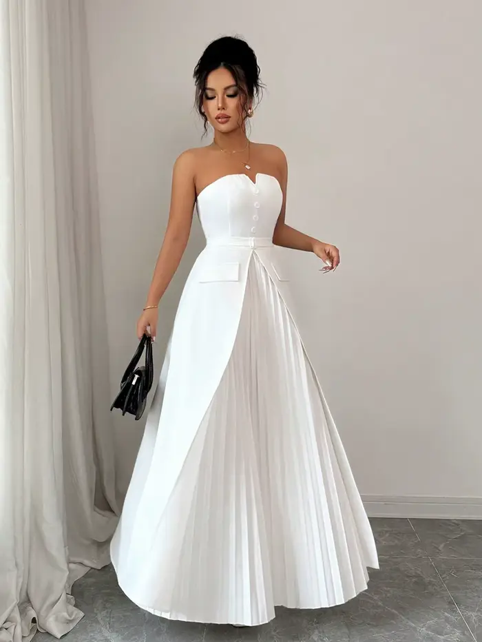 Robe longue blanche sans bretelles pour femme