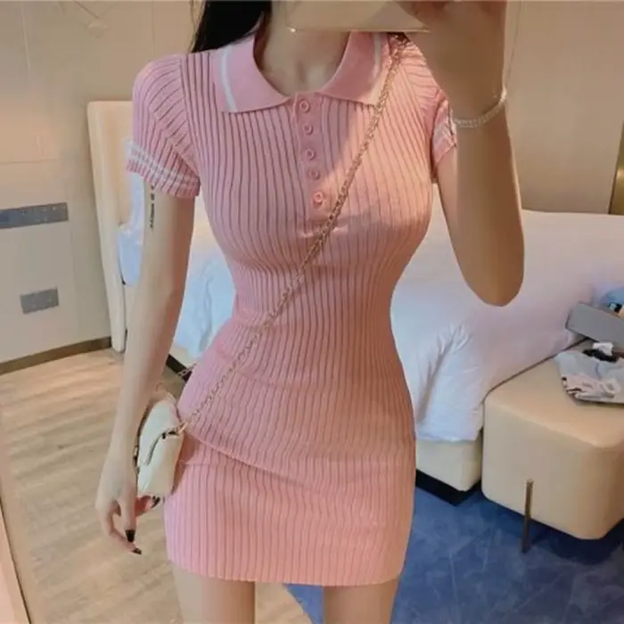Robes féminines 2025 bleu robe femme vêtements Mini tricoté Kawaii mignon court fée Crochet ample luxe tenues rétro à la mode X