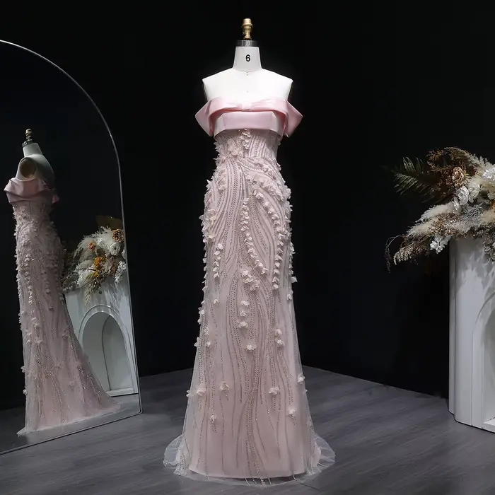 Robe de soirée Sharon Said à fleurs 3D et paillettes pour bal mariage anniversaire style sirène élégante à offrir pour femme occassions spéciales