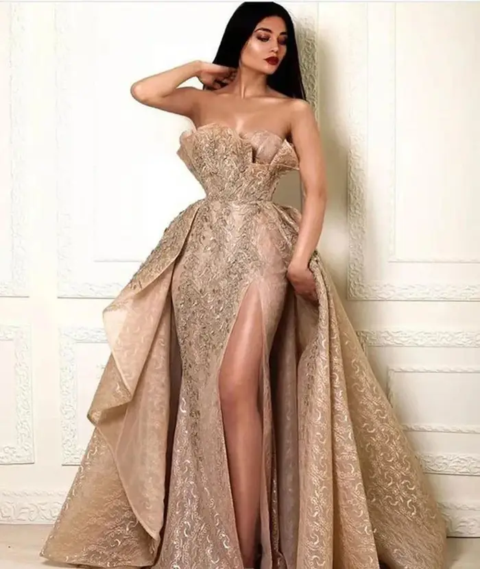 Robe de soirée en dentelle sexy et formelle avec train de balayage pour femmes occassions spéciales événements formels élégantes