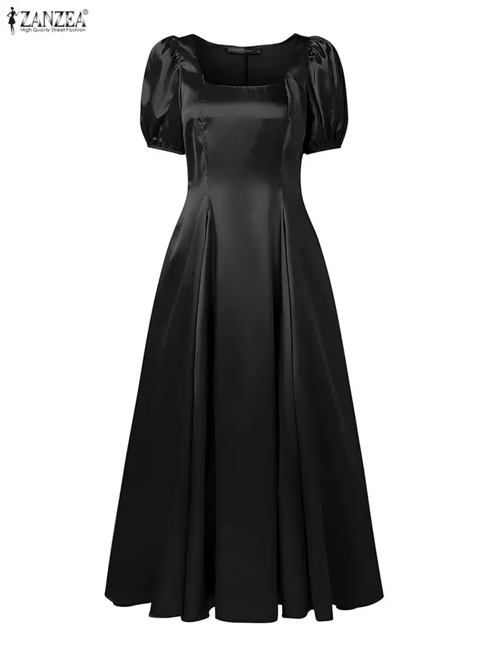 ZANZEA femmes Satin invité de mariage robes longues élégant Chic col carré manches courtes bouffante