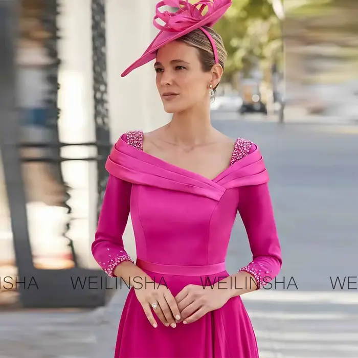Robes de Soirée de Luxe Personnalisées pour la Mère de la Mariée 2026 – Robe de Cocktail Coupe A-line Fuchsia avec Col