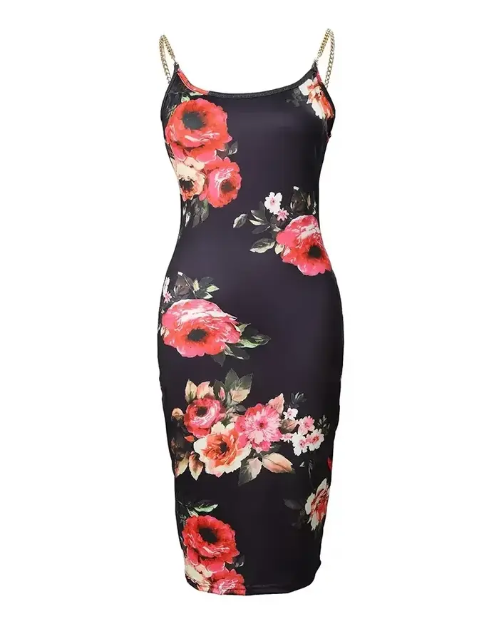 JODecor-Robe moulante à imprimé floral pour femmes, bretelles spaghetti, batterie, élégante, sexy, é