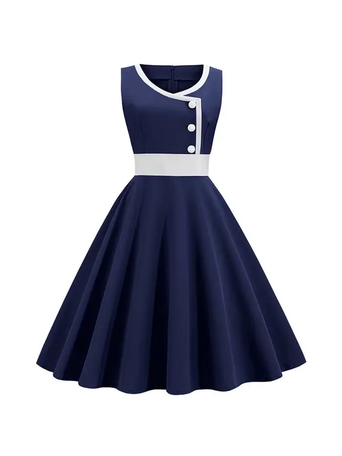 Robe vintage rétro années 50 et 60 pour femmes, décontractée et élégante, robe de soirée sans manches polyester coton grande taille