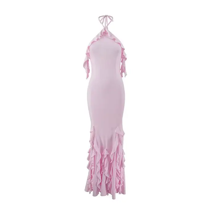 Décontracté gland Robes de soirée femmes Chic solide licou sans manches dos nu hanche paquet dame Ro