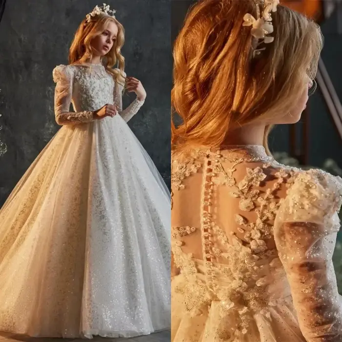 Robe blanche élégante à fleurs pour filles, robes de bal, demoiselle d'honneur, première communion, mariage, anniversaire, concours de mode, occasions spéciales