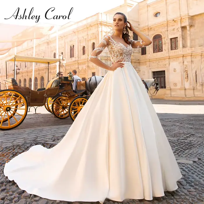 Ashley Carol nouveauté robe De mariée chérie à manches longues mariée Satin robe De mariée robes De Novia