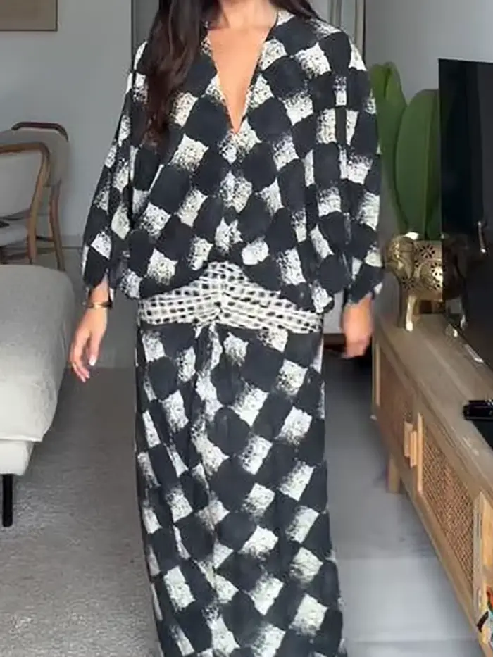 Robe longue décontractée à manches chauve-souris et patchwork
