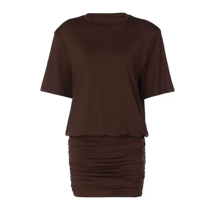 Robe moulante plissée à col rond pour femme