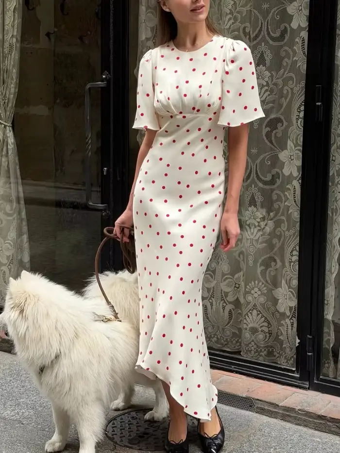 Robe Mixi à pois blancs et rouges pour femmes