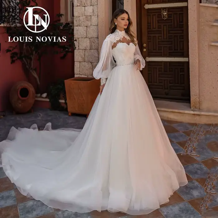 Modis-Robe de mariée A-Line avec manches bouffantes