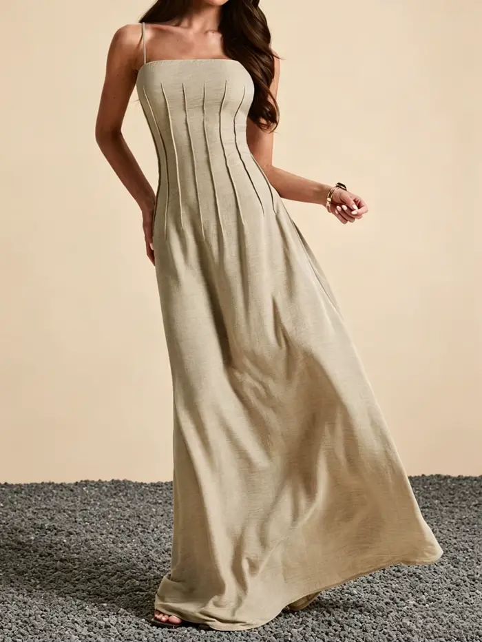 Nouvelle robe longue d'été pour femme, robe camisole sans manches en faux lin kaki, robe de soirée c