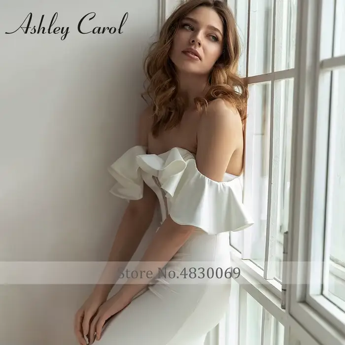 Robe de mariée sirène Ashley Carol en satin avec dentelle et volants pour femmes occasions spéciales mariage soirée célébrations