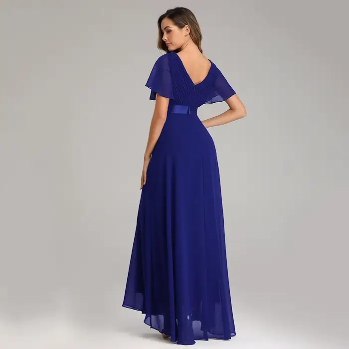 Robe de soirée élégante en mousseline de soie avec col en V et volants pour femmes, occasions spéciales, soirée officielle, mariage