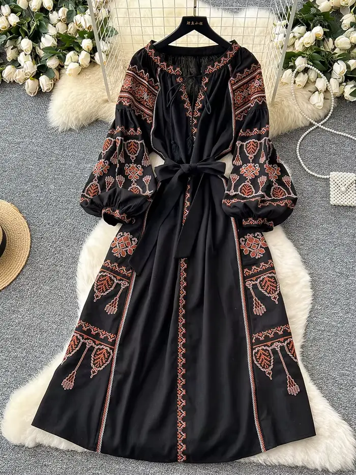 Robe longue de Style ethnique rétro bohème pour femmes