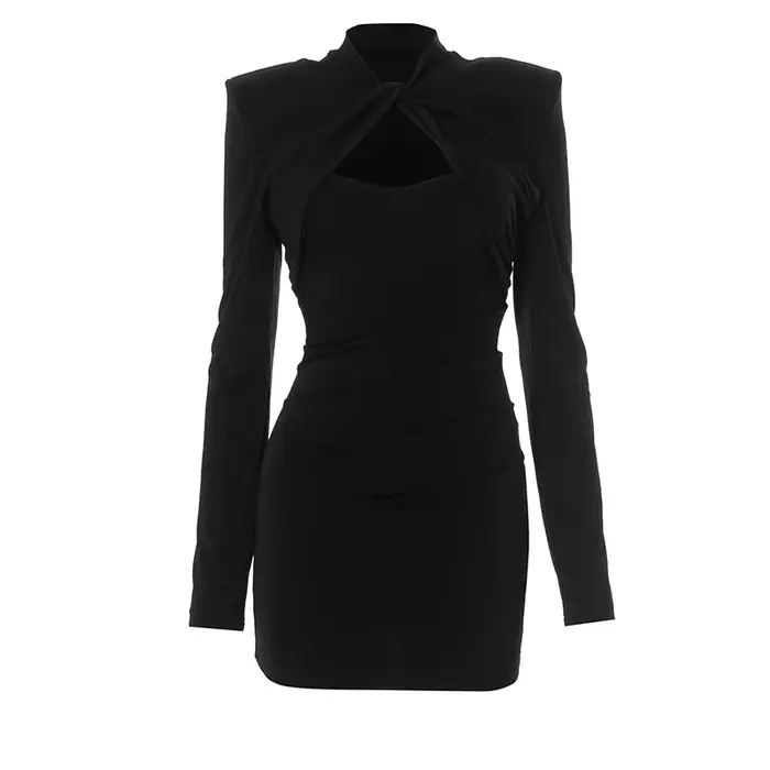 Mode automne Sexy femmes coupe ajustée à manches longues robe de soirée élégante évider