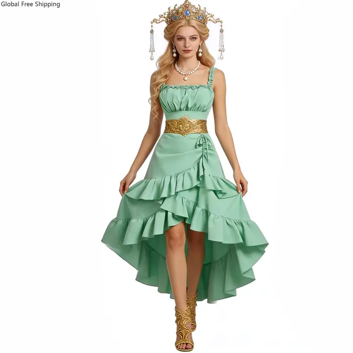 Robe de soirée asymétrique à volants pour femme, style médiéval vintage, idéale pour les fêtes, les bals, le cosplay, Halloween et les spectacles sur scène