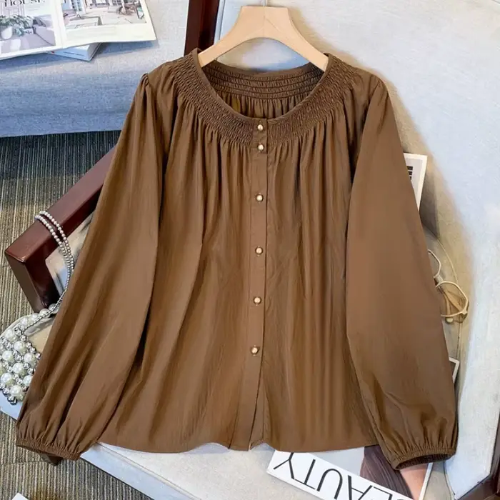 Nouveau chemisier en polyester grande taille col rond avec manches lanternes pour femmes grandes tailles automne-hiver 2026 occasions spéciales