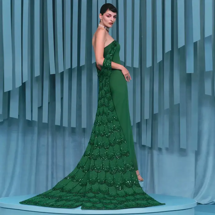 Sharon Said – robe de soirée fourreau vert émeraude