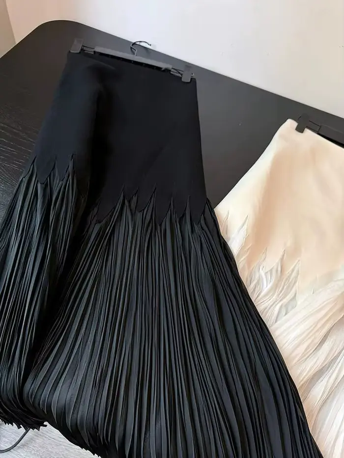 Robe de soirée longue plissée patchwork pour femme, jupe taille haute, mode coréenne, design élégant, français, rétro, occasions spéciales