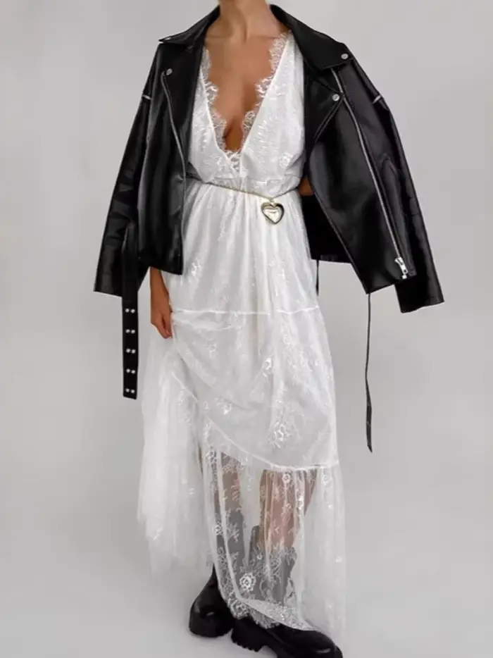 Robe longue en dentelle pour femmes