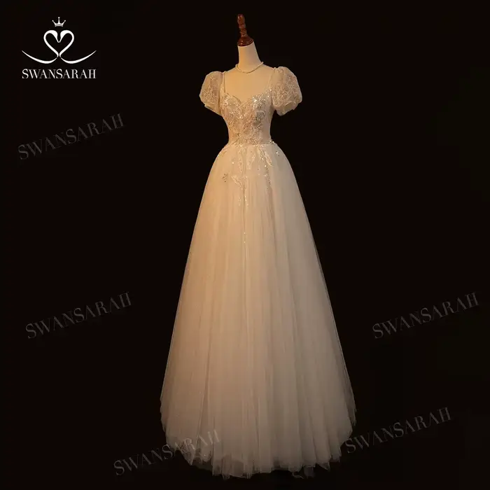 Robe de mariée A-Line personnalisée, robe de mariée princesse perlée, appliques chérie brillantes, S