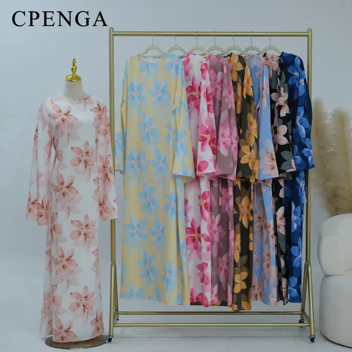 Abaya à manches longues à imprimé floral d'été de Dubaï pour femmes musulmanes