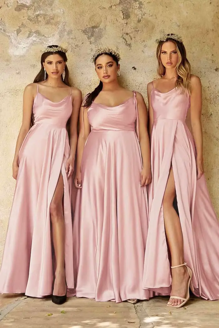 Robe de bal élégante en satin pour femmes, dos nu et fente haute, occasionnelle et de soirée