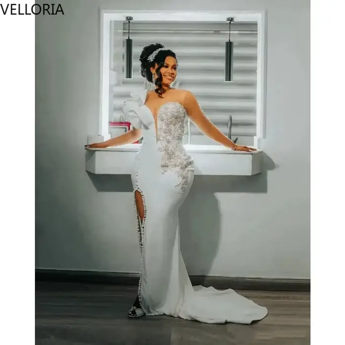 Robe de soirée africaine nigériane sirène élégante col transparent manches longues pour femmes soirées officielles mariage galas