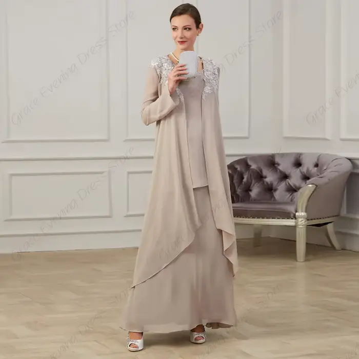 Charmpdesktop-Robes personnalisées pour la mère de la mariée avec dentelle, manches longues, robe de