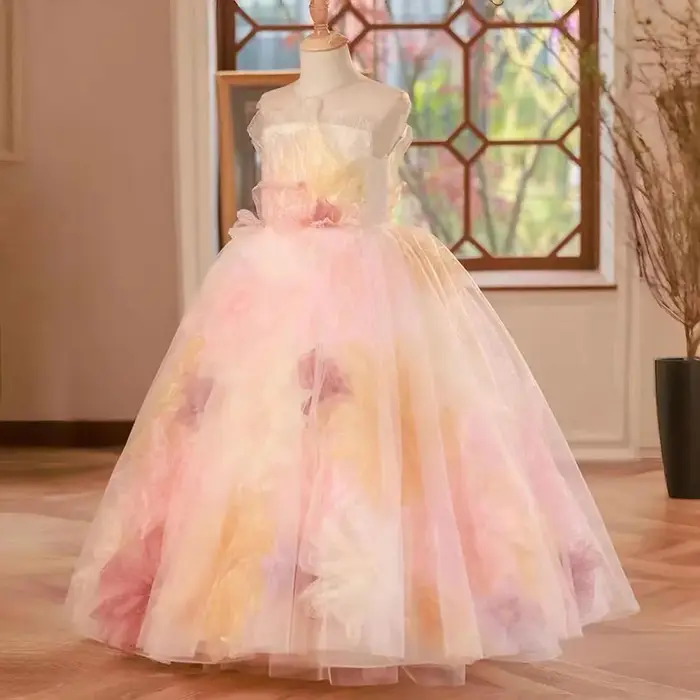 Jill Wish J229 robe de fille florale arabe de luxe avec fleurs dubaï enfants princesse anniversaire fête de mariage