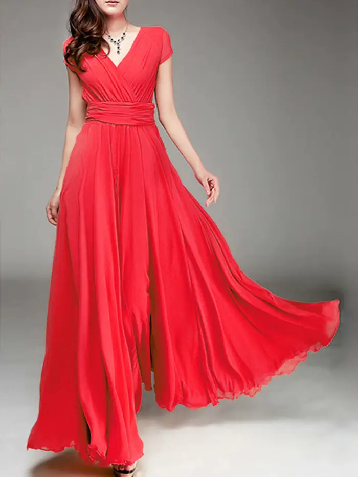 Robe Maxi bohème pour femmes, longue robe de soirée, col en v, sans manches