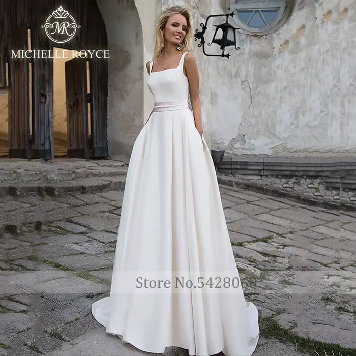 Michelle Royce-Robe de mariée en satin A-ligne