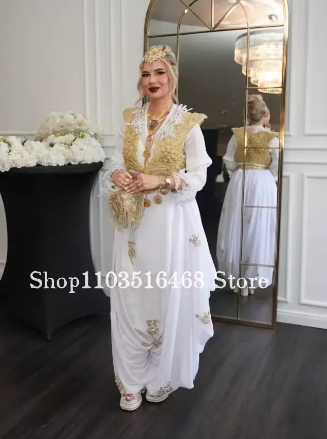 Robe de mariée musulmane personnalisée du Moyen-Orient, robe de mariée ethnique à imprimé dentelle, 