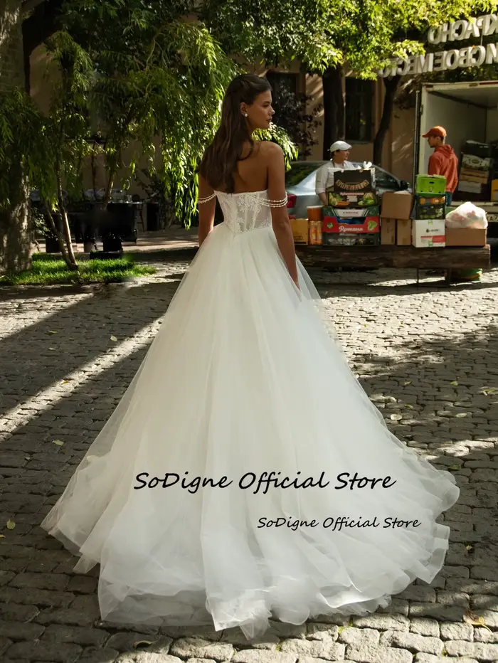 Robes de mariée SoDigne en dentelle/tulle coupe trapèze